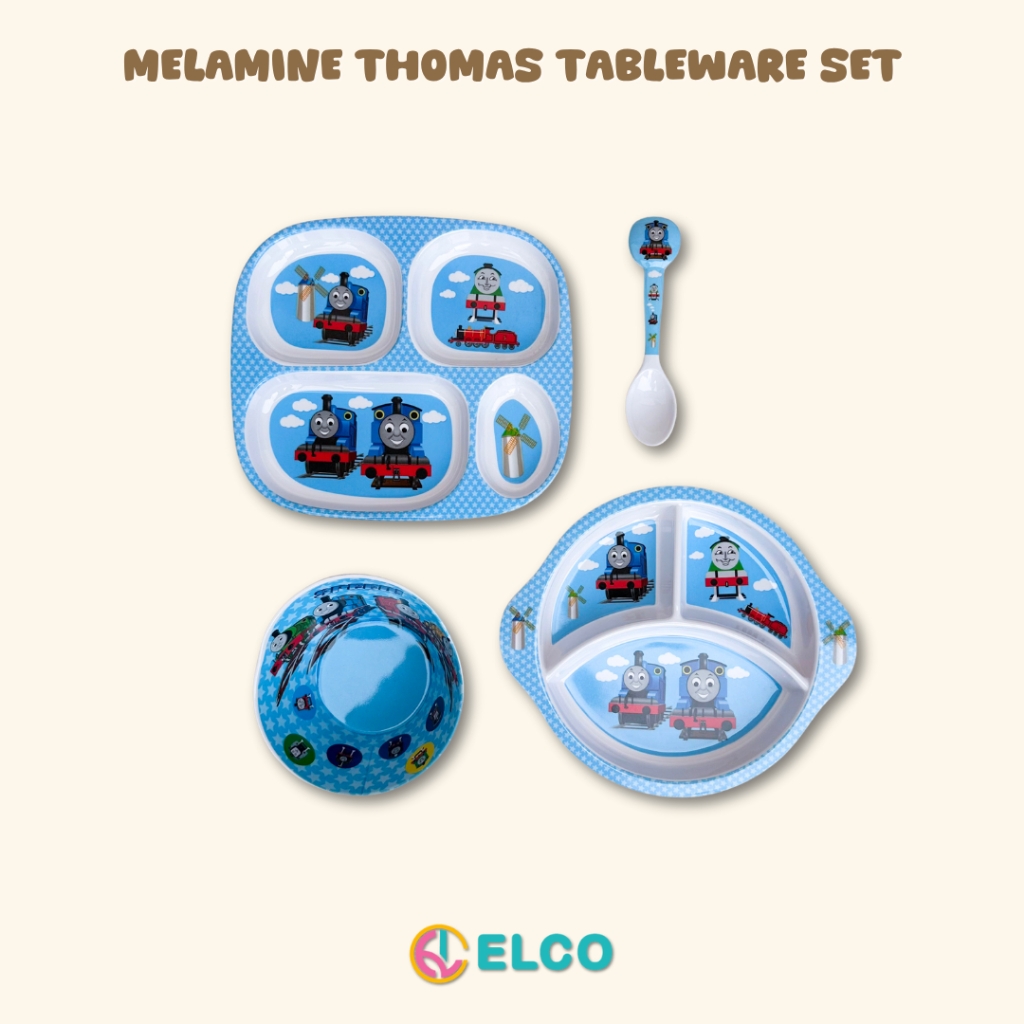 ELCO premium melamine thomas kids plate spoon tableware set / piring sendok anak bahan melamin thoma