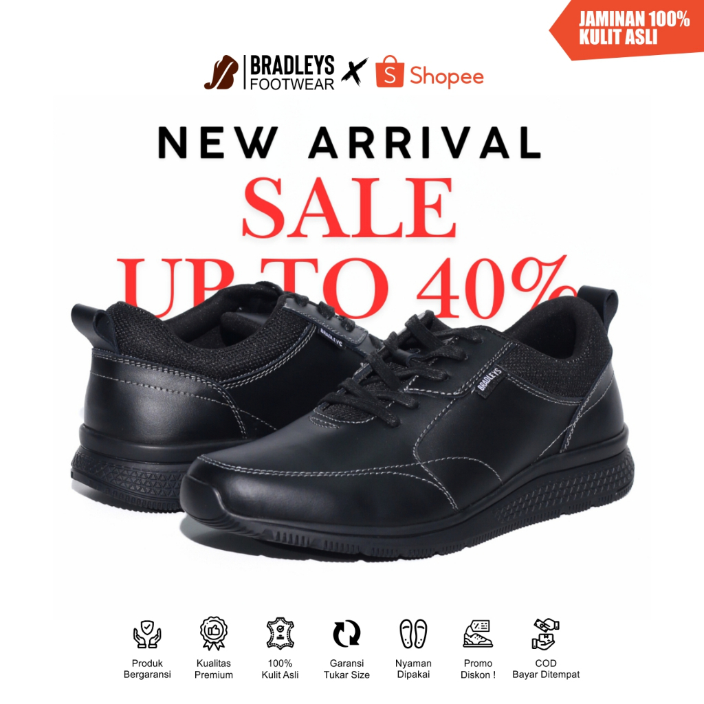 Bradleys Pedro Black - Sepatu Kulit Pria | Sepatu Sneakers Casual Formal Pria Original Kulit Asli
