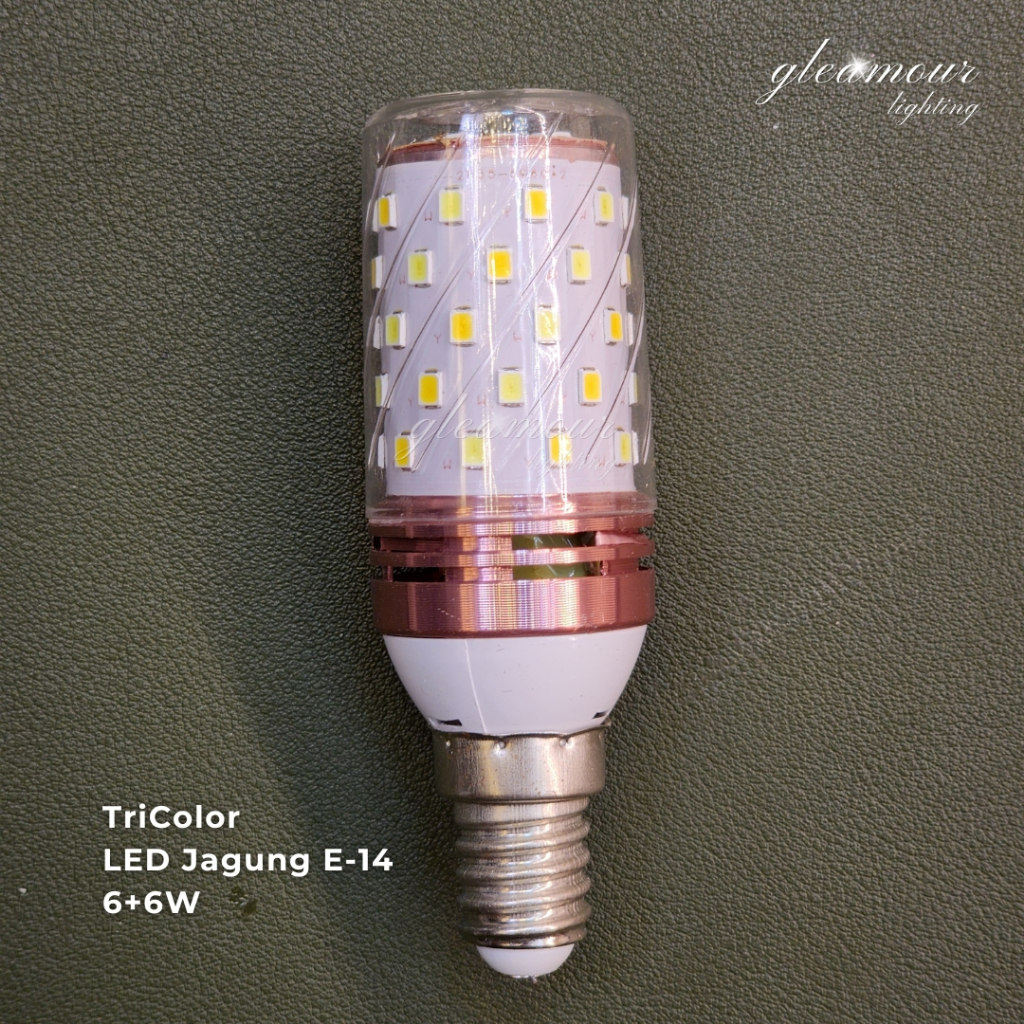Gleamour Lighting LED Jagung TriColor E-14 6+6W 8+8W 10+10W 12W Converter Fitting E-14 ke E-27