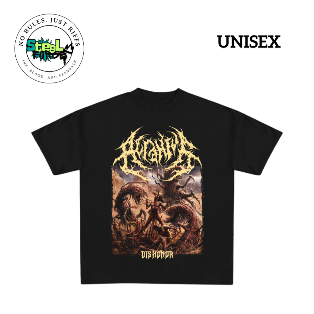Kaos Band Acranius Dishonor Black White Lengan Pendek Unisex