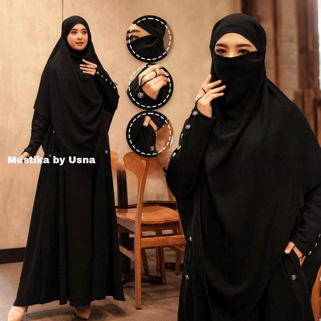 Gamis Wanita JETBLACK Syari SET Cantik Premium Mewah Simple By Usna