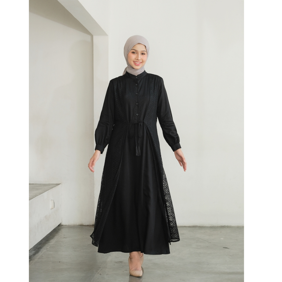 Sekido - Zaveah Aznie Eimi Gamis Lebaran Bahan Rayon Lace Broklat Busui Friendly Hitam Broken White 