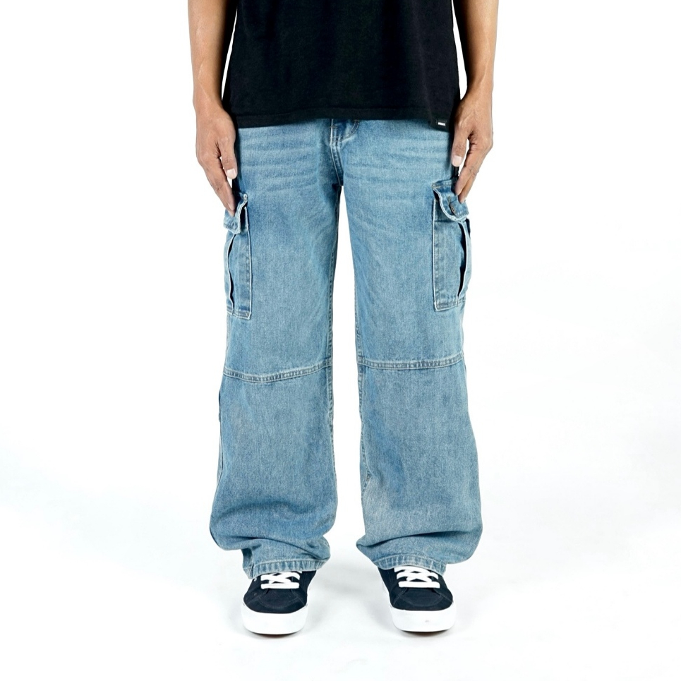 NEVERSUCK - JEANS CARGO BAGGY PANTS - ICEBLUE
