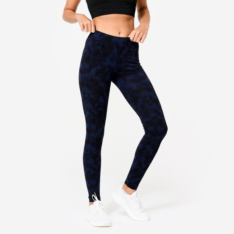 Decathlon DOMYOS Celana Legging Fitness Katun Wanita Hitam/Biru - 8913158