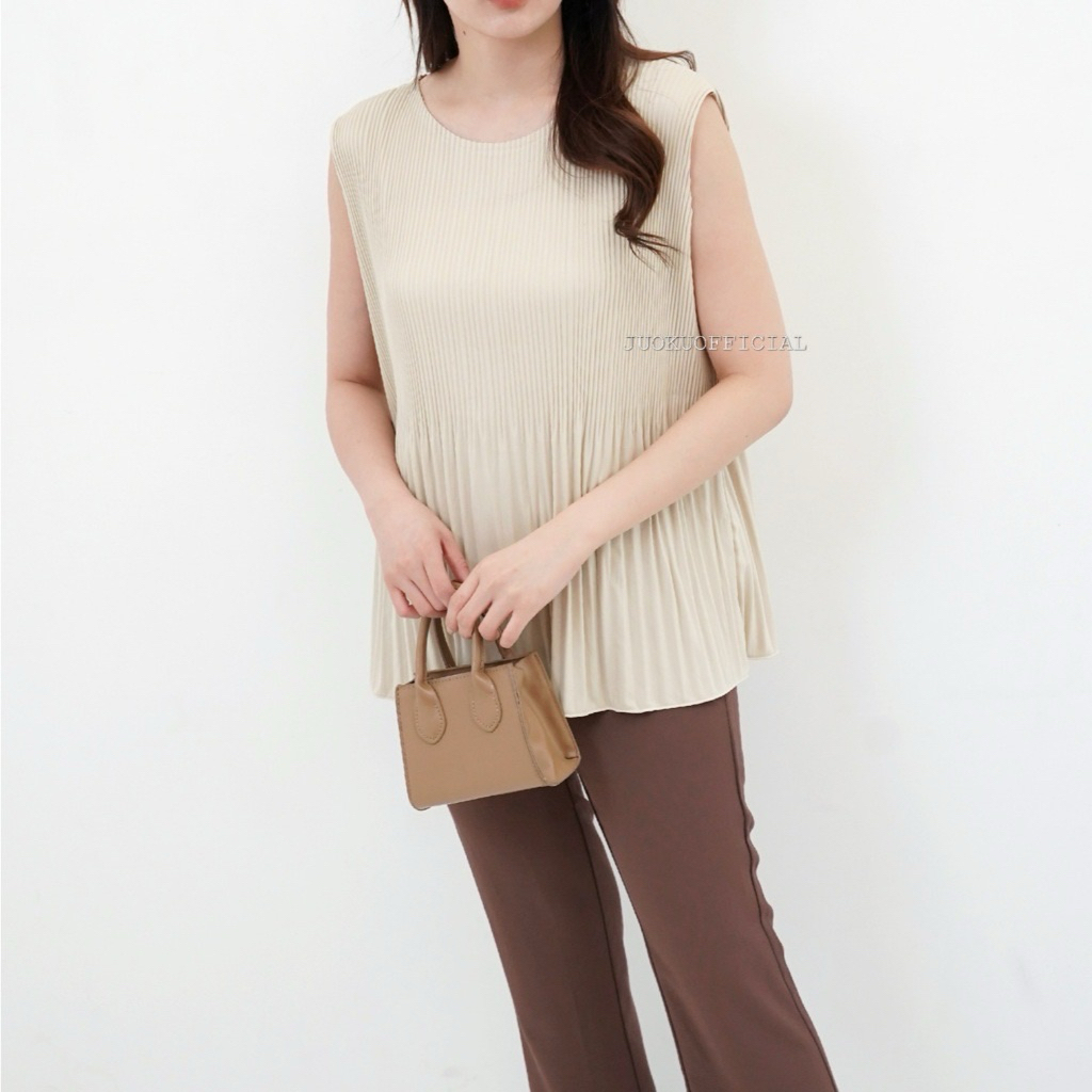 Atasan Plisket Lidi Tanpa Lengan Wanita / Baju Plisket Atasan Wanita Hyget Premium / Tanktop Plisket