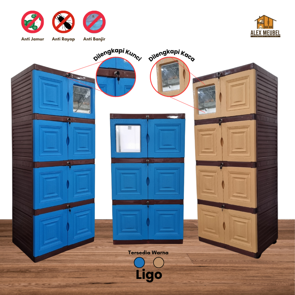 Ligo - Lemari Pakaian Plastik Serbaguna Jumbo 3 Susun / 4 Susun Lemari Plastik/Lemari Susun/ Rak Pla
