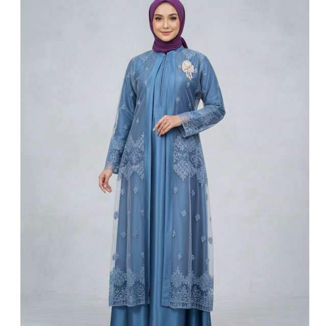 gamis tile bordir model belah pintu auter nyatu Fasihon wanita