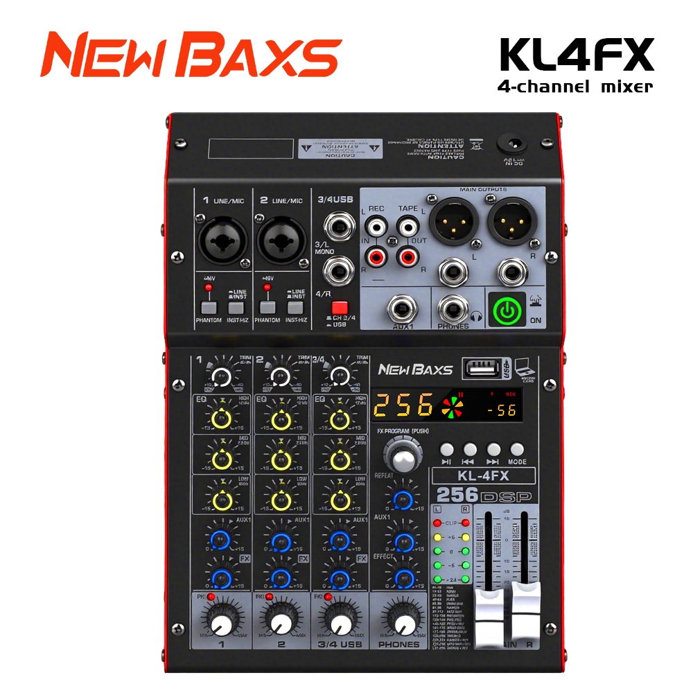 NEW BAXS Mixer Audio Profesional dengan Equalizer, KL4FX 4-Kanal 256DSP, Bodinya Terbuat dari Logam,
