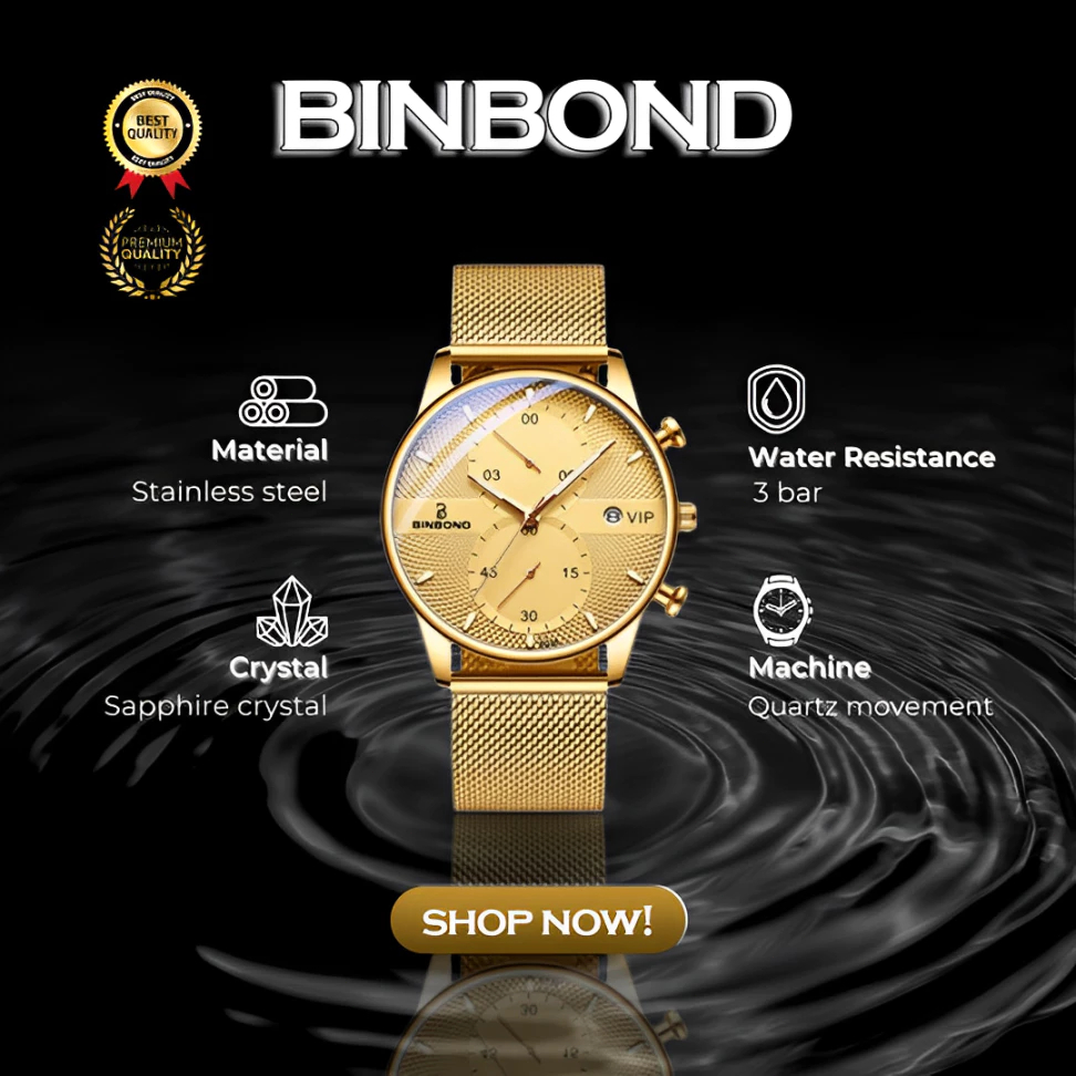 Jam Tangan Mewah Bisnis Asli Pria Bahan Stainless Steel Warna Emas / Jam Tangan Analog Tahan Air Ber