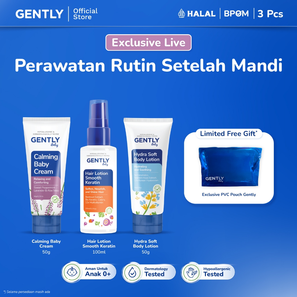[EXCLUSIVE LIVE] GENTLY Baby Perawatan Rutin Setelah Mandi | Paket Calming Baby Cream 50 g Krim Bayi