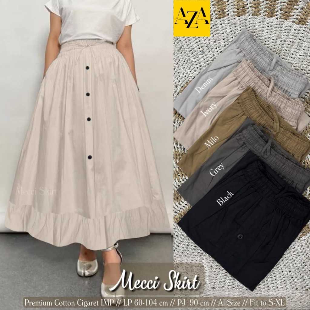 Rok Lebar Wanita Korean Style Rok A-Line Premium Cotton Cigaret Rempel Bawah Pinggang Karet