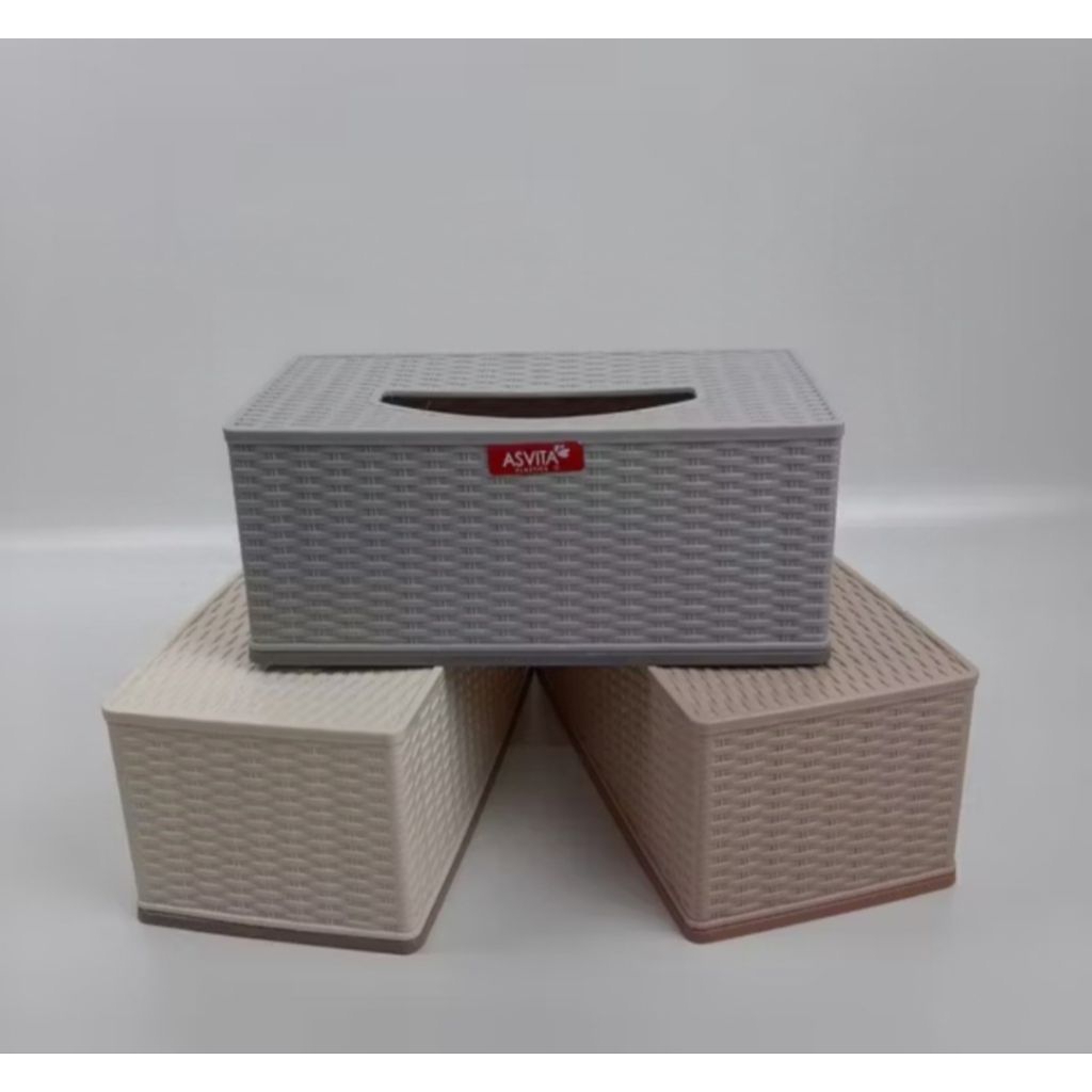 Tempat Kotak Tisu Asvita Box Tissue Rotan Tinggi Segi Plastik