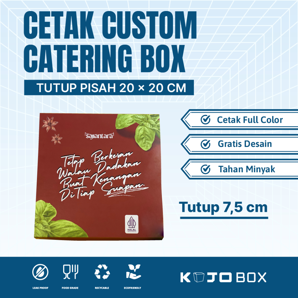 Catering Box Ivory Tutup Pisah 20x20 Tutup 7,5cm / Kemasan Kotak Nasi Elegant