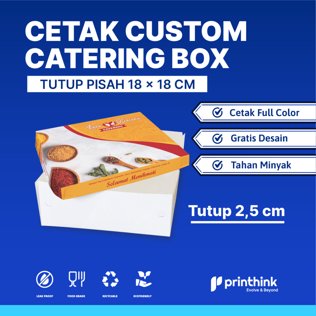 Box Catering Ivory Tutup Pisah 18x18 Tutup 2,5cm / Kemasan Kotak Nasi Elegant