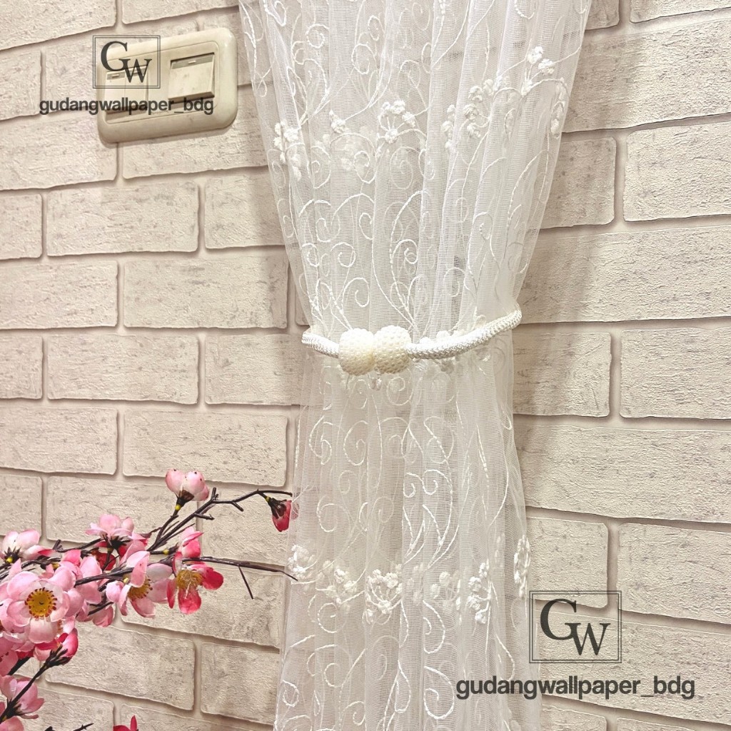 NAYA - Vitrage Gordyn Vitrase Gorden Bordir Renda Lace Putih dan Gold Minimalis Damask Premium Turki