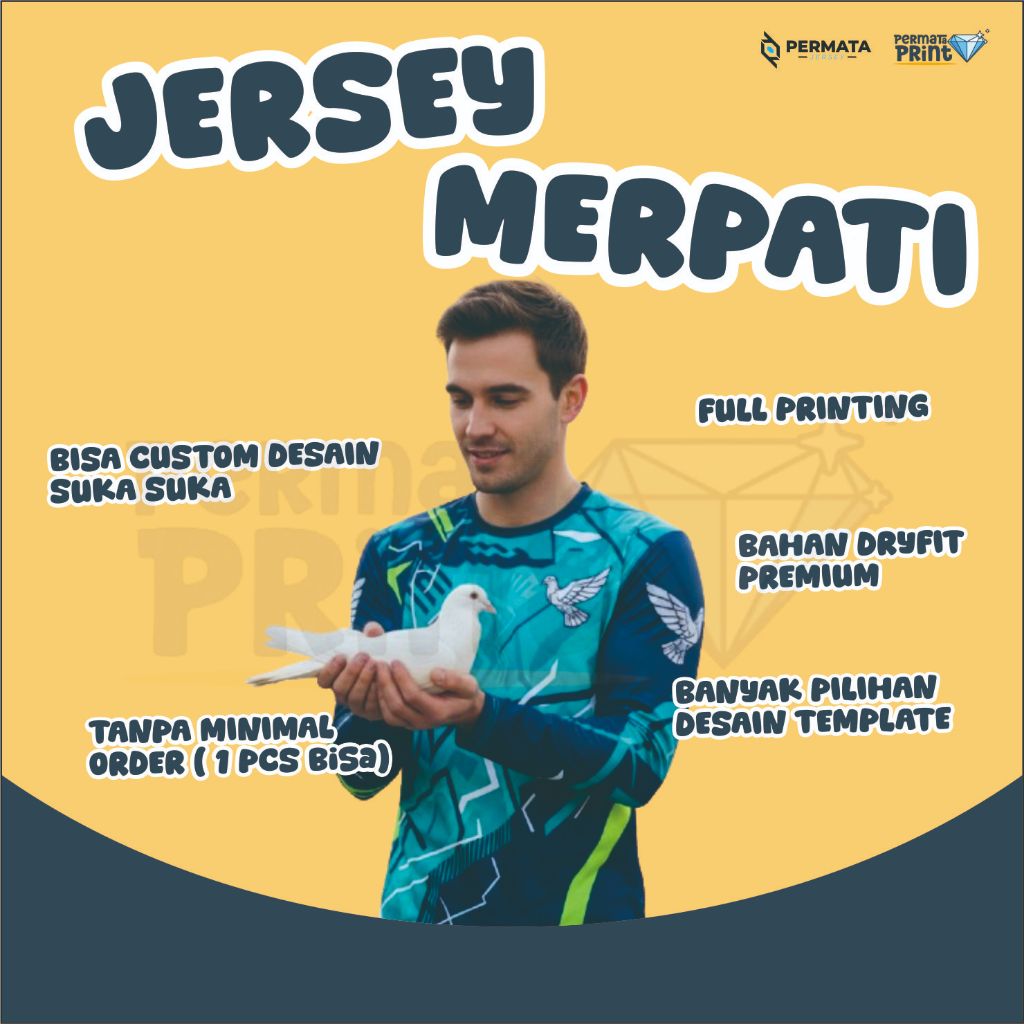 PERMATA Jersey Kaos Merpati Full Printing Dryfit Adem / Jersey Merpati Custom Free Template Design /