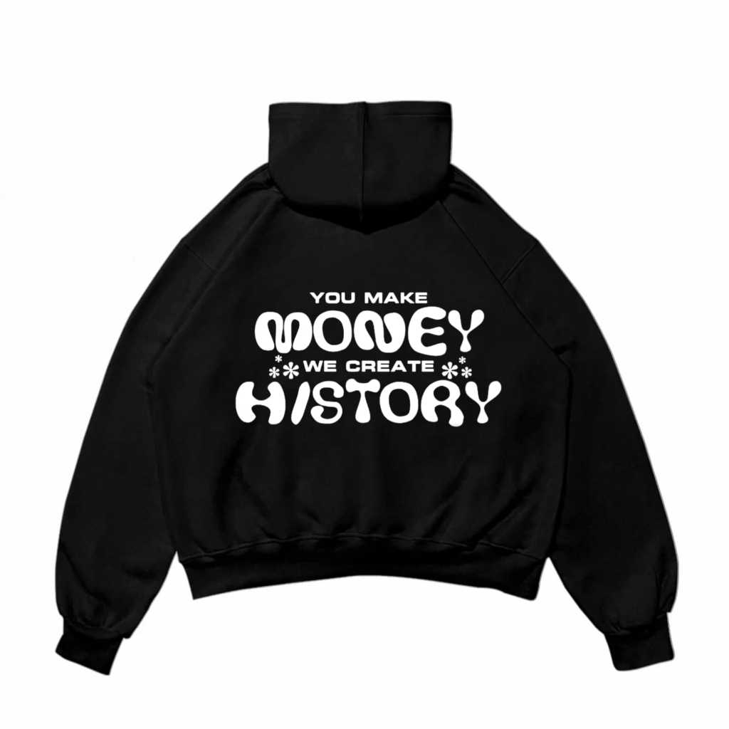 ZODIAK Sweater Hoodie Boxy Oversize Unisex History Hitam Distro Keren Nothing Zipper Pria Wanita