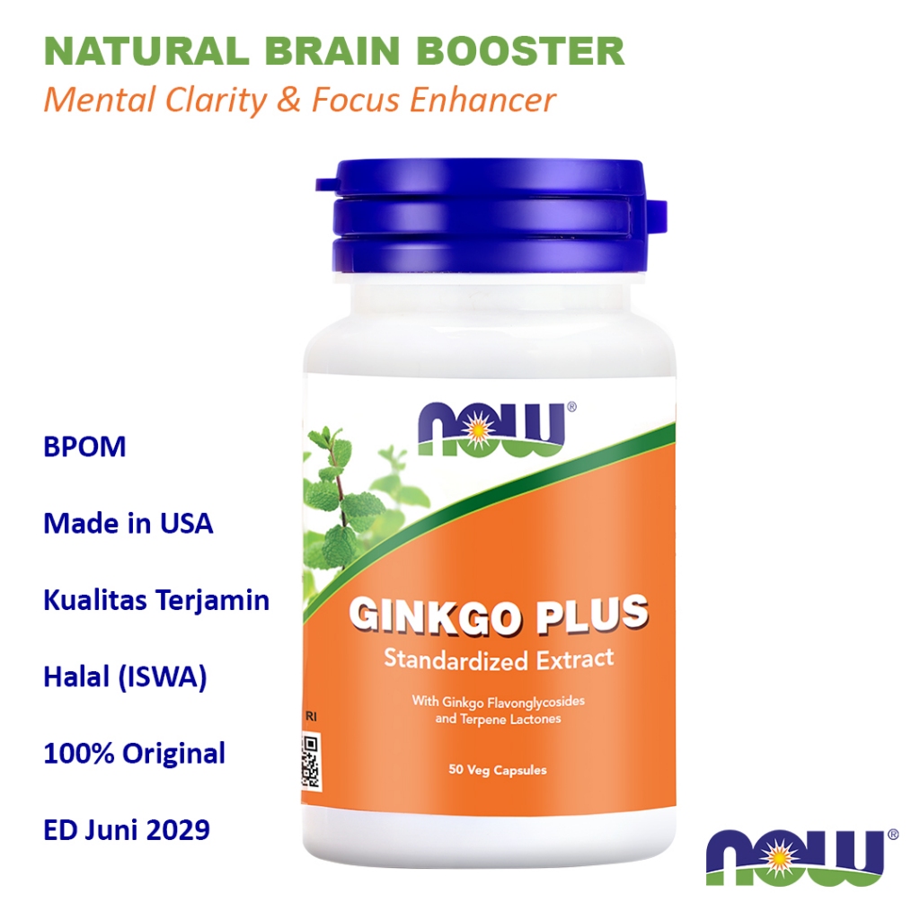 NOW Ginkgo Plus Ginkgo Biloba 120mg - 50 Veg Capsules