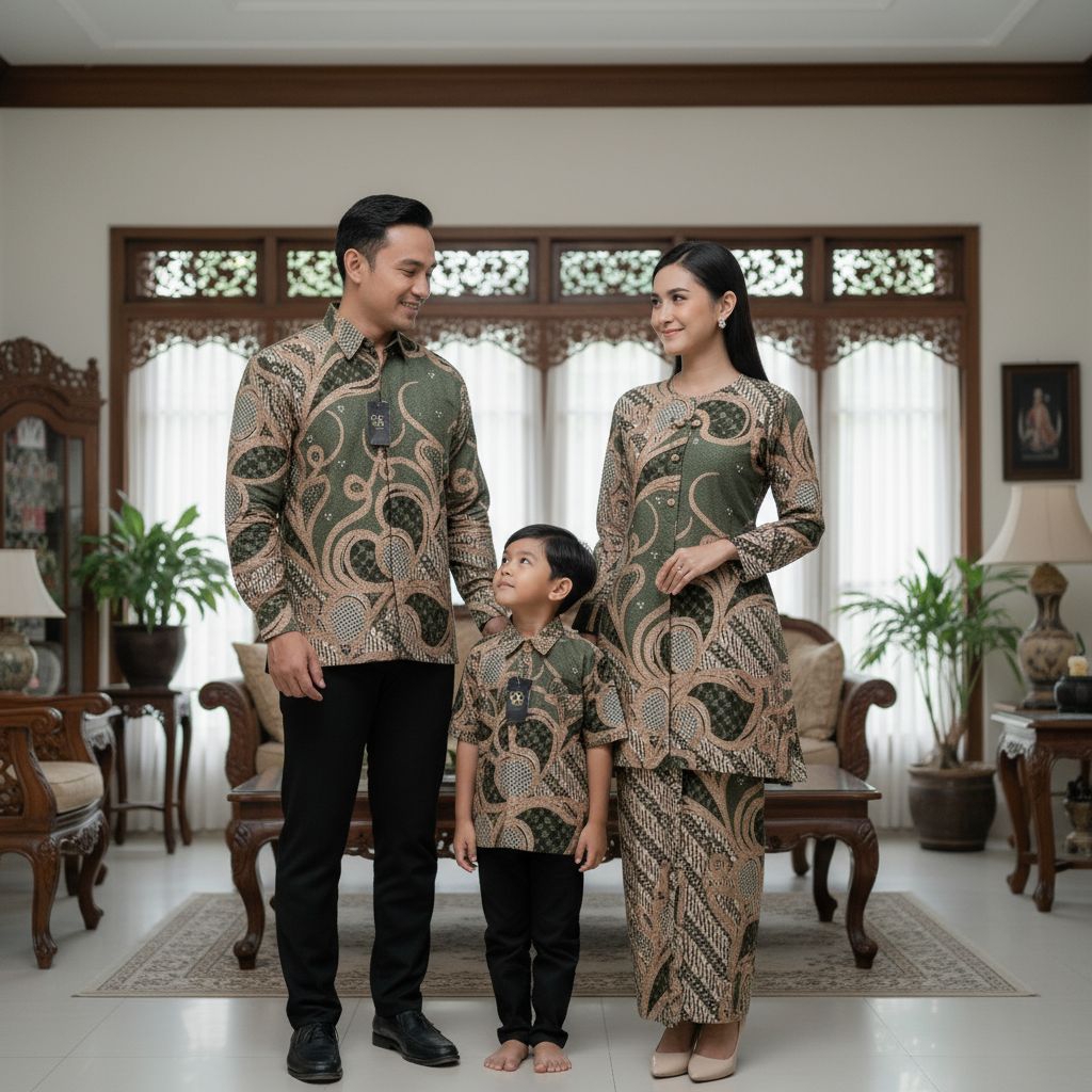 BATIK BAPAK IBU TUNIK ANAK ,COUPLE AYAH DAN ANAK  (ayah dan ibu furing anak tidak pakai furing)