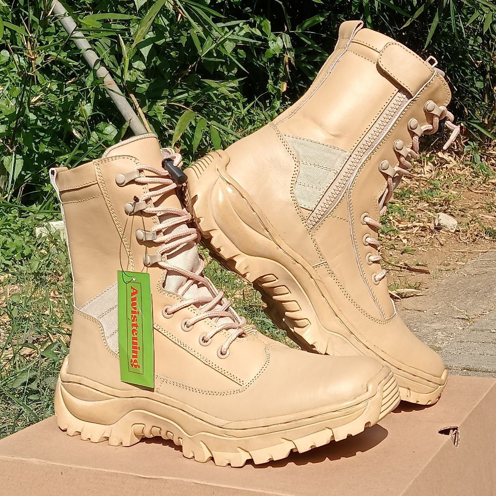 awisteung boots militer sepatu PDL krem SATPOL-PP TAGANA ASN kulit sapi