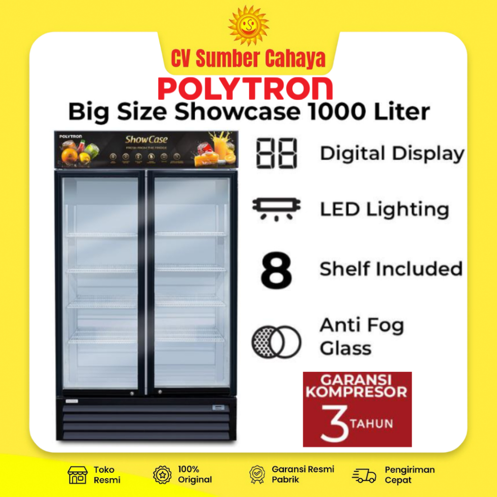 Polytron Showcase 2 Pintu 1000 Liter SCN 1020 No Frost Display Cooler SCN1020 SCN-1020