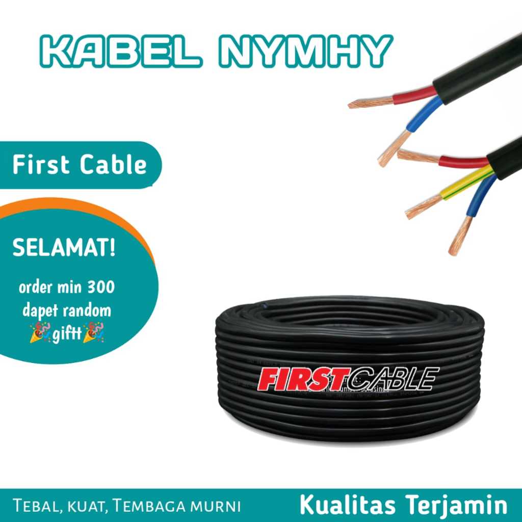 Kabel Listrik NYMHY (dari UK 3x0,75 - 3x2,5 mm2) [Per 1 meter] Hitam Serabut merek FIRST CABLE || NY
