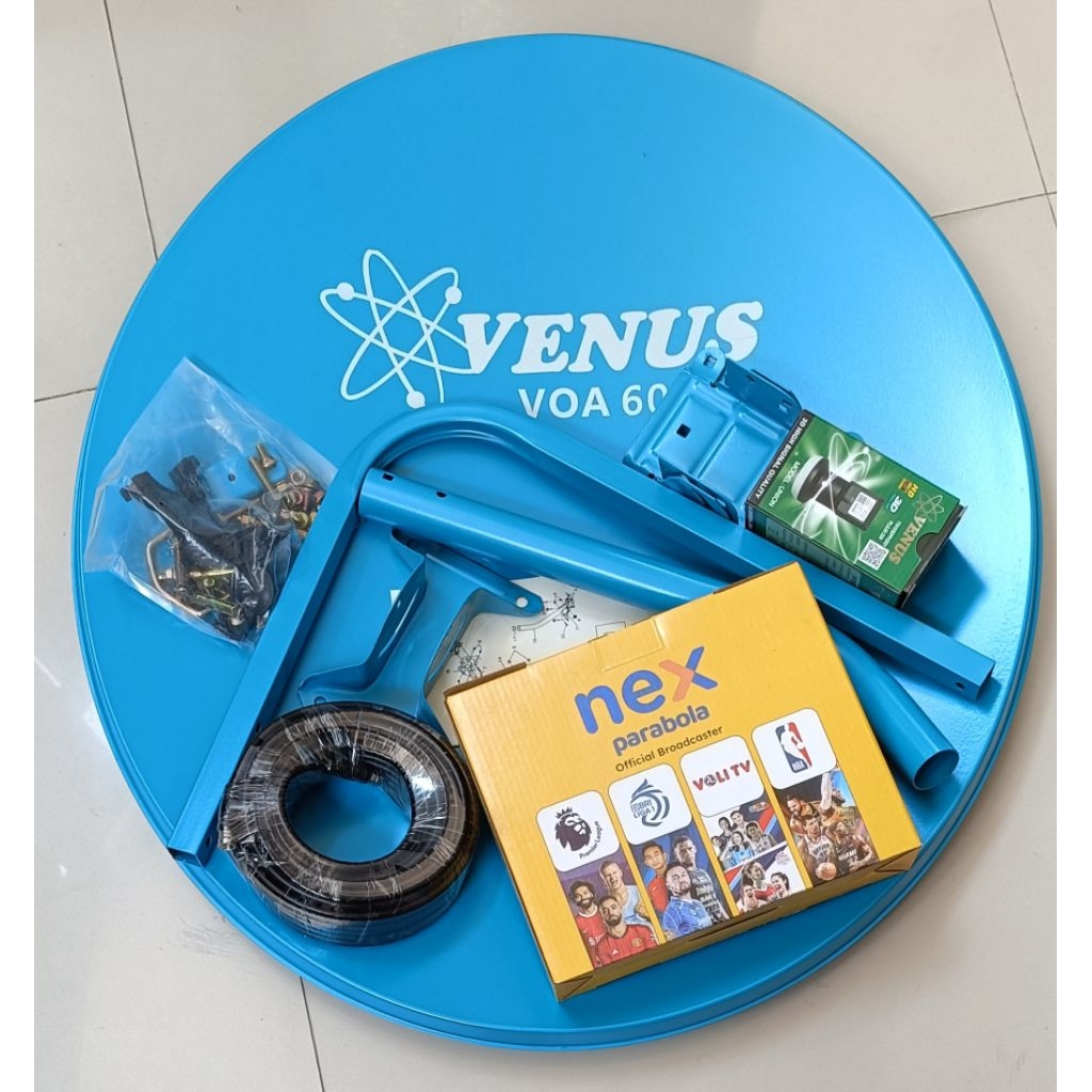 antena parabola mini 60cm+lnbf+kabel+receiver Nex parabola merah lengkap