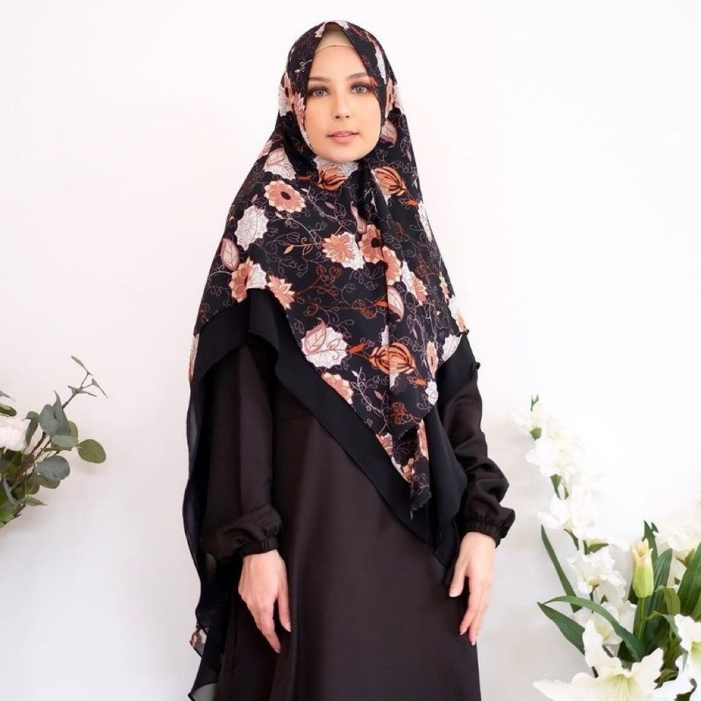 Nafeesa Khimar Syari Jumbo 2 Layer Babydoll Premium Adem Hijab Instant Syar’i Motif Bunga