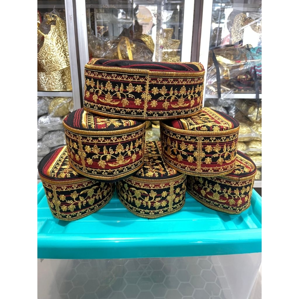Peci kopiah songkok topi tapis BORDIR adat lampung bulat motif cemara
