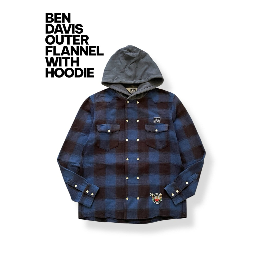 Kemeja Flannel Outer With Hoodie Ben Davis Size M Second Original