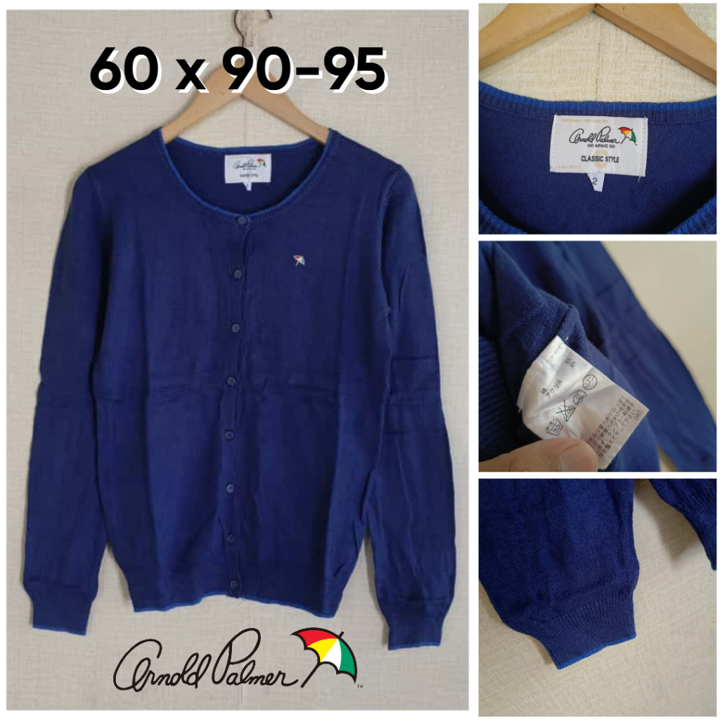 Cardigan Arnold Palmer Navy O Neck Size M Wanita Cardi Knit OB577