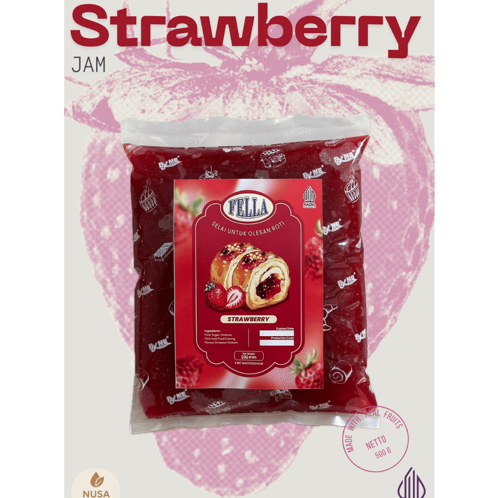 Selai Serat Strawberry Premium Fella 500g – Selai Stroberi dengan Serat Buah, untuk Roti & Kue