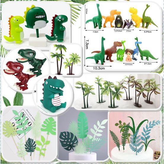 Topper Daun Wildlife Jungle Forest Hutan Hijau Tropis Dino Hiasan Kue Cake ultah ulang tahun birthda