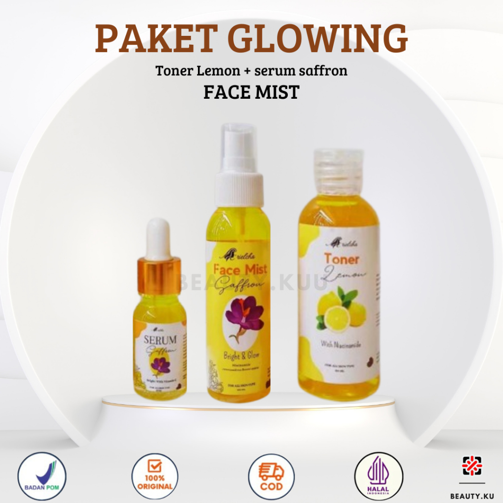 Paket Glowing Serum Saffron + Face Mist Saffron + Toner Lemon Mencerahkan Wajah