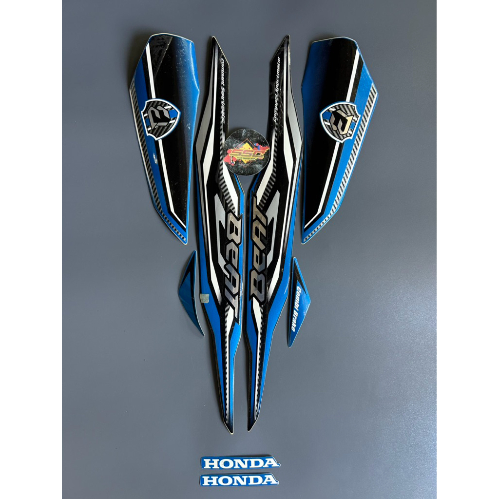 STRIPING STIKER BEAT ISS IDLING STOP 2019 HITAM BIRU GRADE ORI