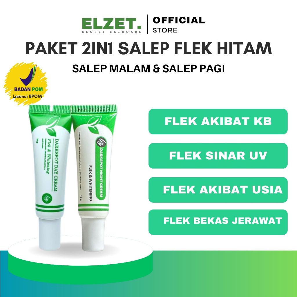 Elzet Skincare BPOM Paket 2in1 Salep Flek Hitam Darkspot Night Day Whitening Cream Salep Retinol Pem