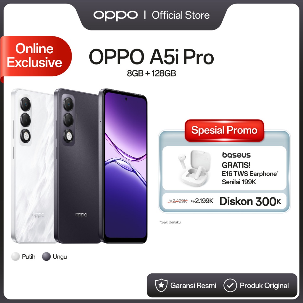 [BARU] OPPO A5i Pro 8GB/128GB Online Exclusive [IP65 Water-Resistant, 6000mAh Large Battery, 45W SUP