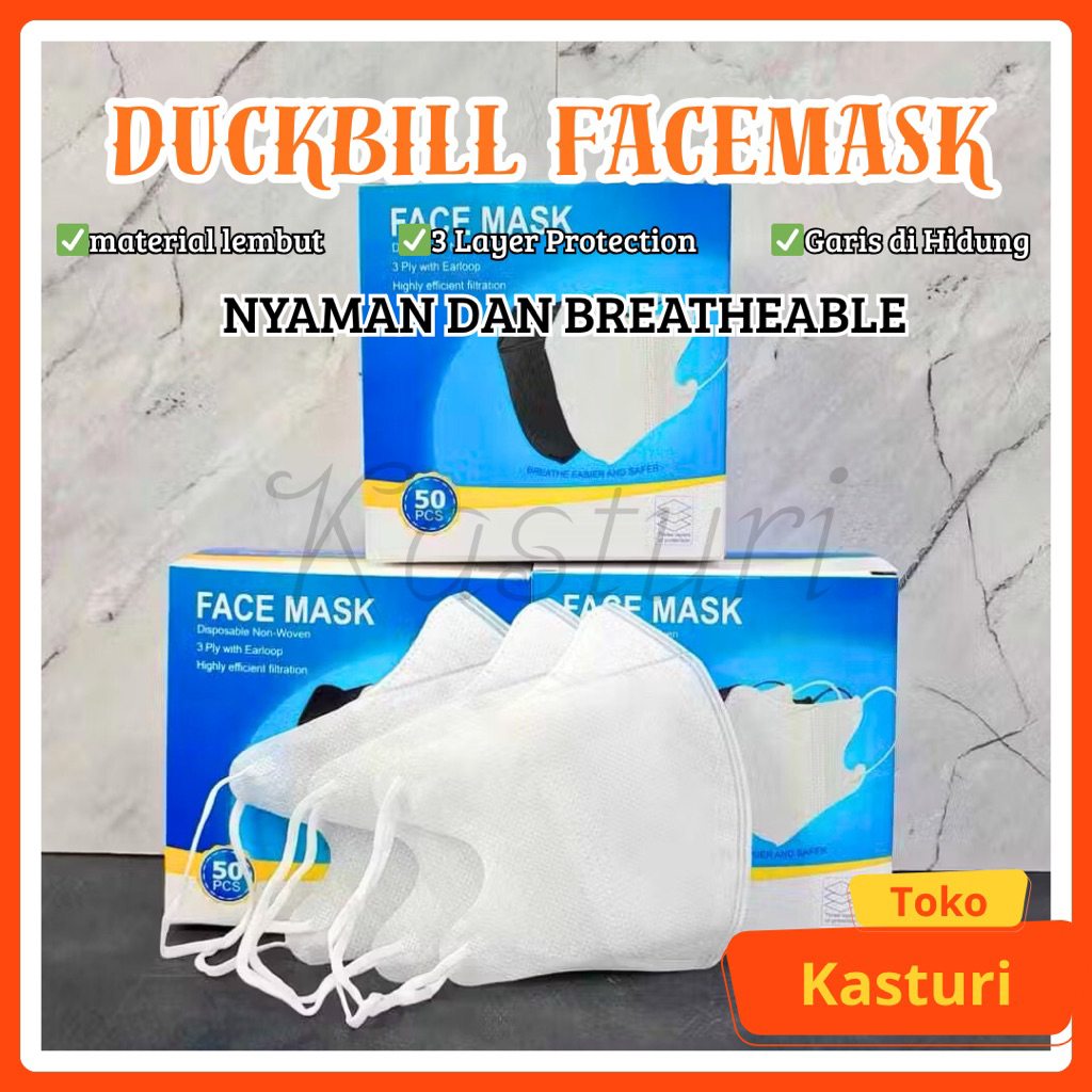 MASKER DUCKBILL GARIS FACEMASK 3 PLY PUTIH HITAM DUCKBIL TANPA BOX ISI 25 PCS