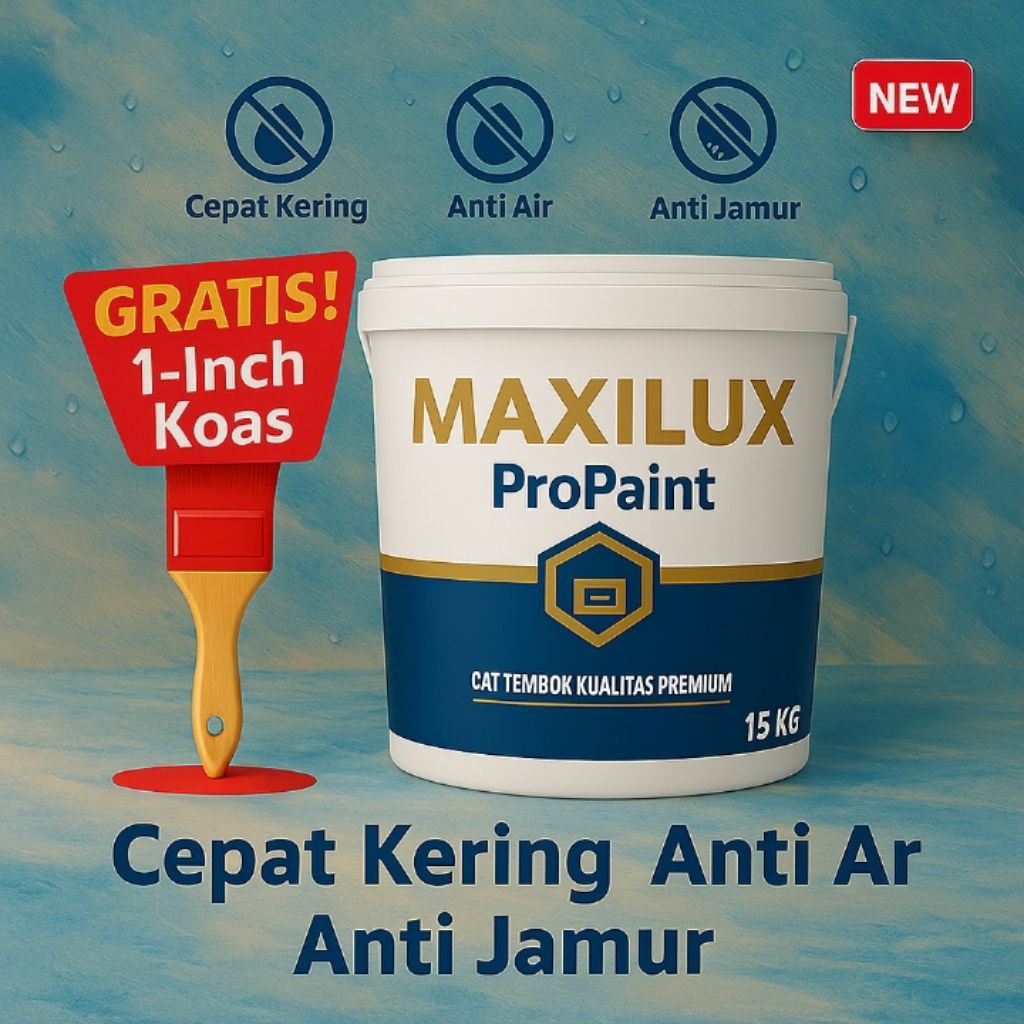 Cat Tembok Maxilux ProPaint 15kg + Gratis Kuas 1 Inch | Anti Jamur • Warna Cerah • Tahan Lama