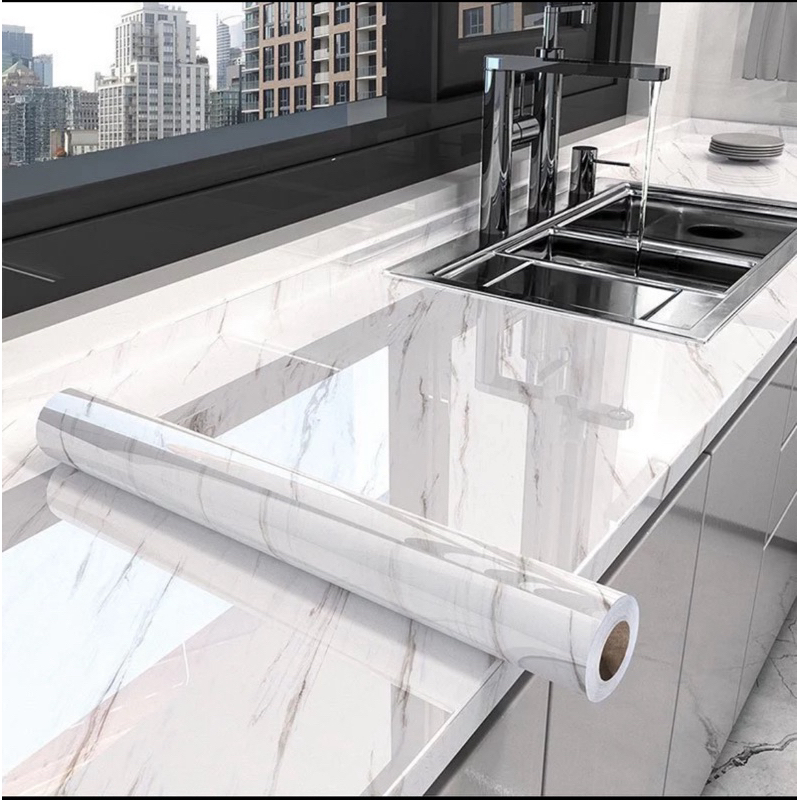 Promo Termurah Wallpaper Glosy Sticker Dapur Motif Marmer,Granit,Keramik,Bata,Ukuran 3 Meter x60 Cm