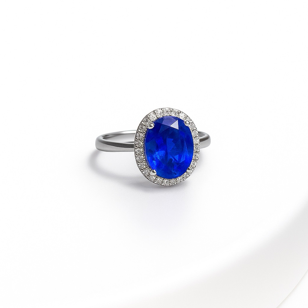 cincin natural permata blue sapphire ring titanium wanita