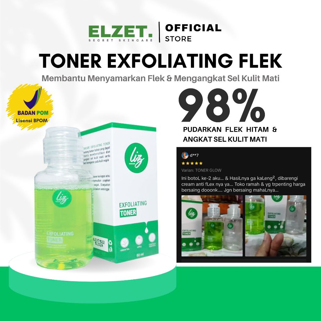 Elzet Skincare Exfoliating Toner BPOM Toner Pengangkat Sel Kulit Mati Wajah Toner Pengelupasan Flek