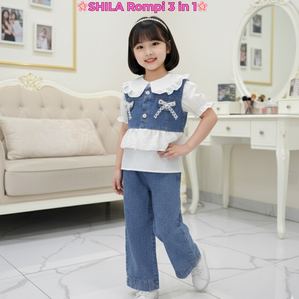 Aurel Stelan Jeans Rompi 3 in 1 Anak Perempuan 3 - 10 Tahun Jeans Masakini Import Rompi Pita Jeans U