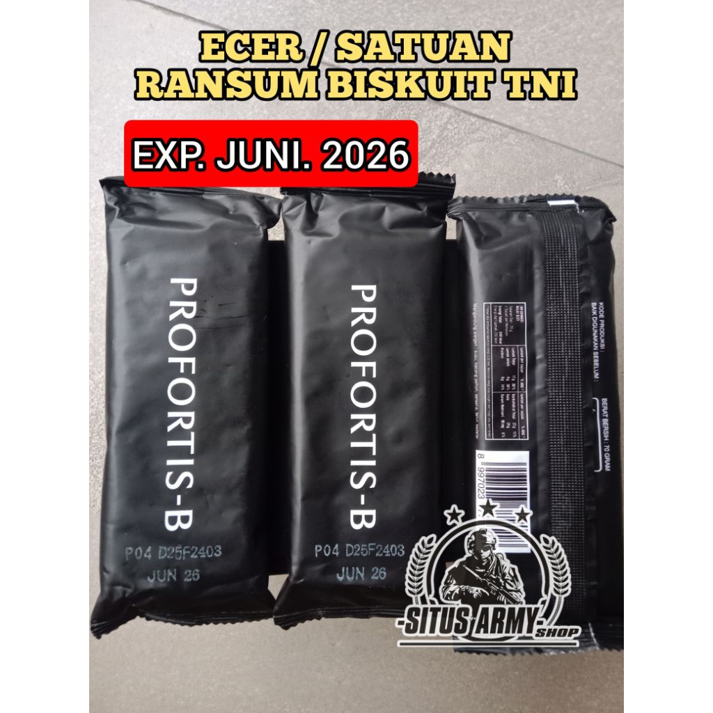 RANSUM BISCUIT TNI. ECER 1 PCS BISKUIT TNI. FITBAR TNI BISKUIT PROFORTIS B ASLI JATAH TNI. MAKANAN T