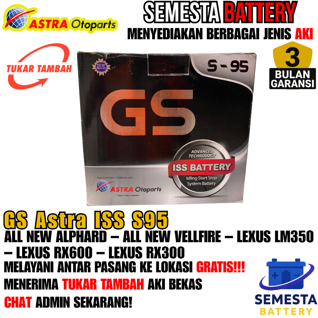 Aki Mobil GS Astra ISS S95 – Aki Kering, Garansi 3 Bulan – Cocok untuk All New Alphard, All New Vell