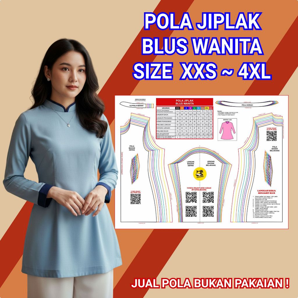 POLA JIPLAK BLUS WANITA | POLA MENJAHIT SEWING PATTERN
