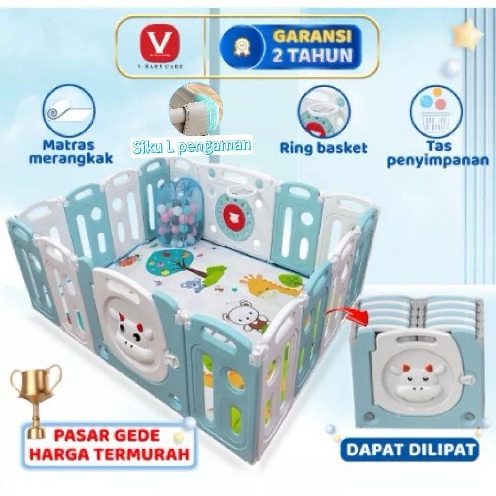 PAGAR ANAK TEMPAT BERMAIN BOLA / BEBAS PASANG/ DAPAT DILIPAT MATRAS MERANGKAK 20 PANEL DAN 2 PINTU A