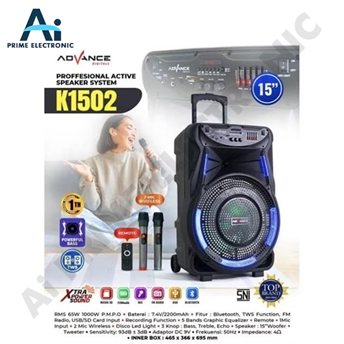 ADVANCE K1502 K 1502 K-1502 Sepeker Salon 15" Speaker Trolley Meeting Portable Bluetooth 15 Inch Fre