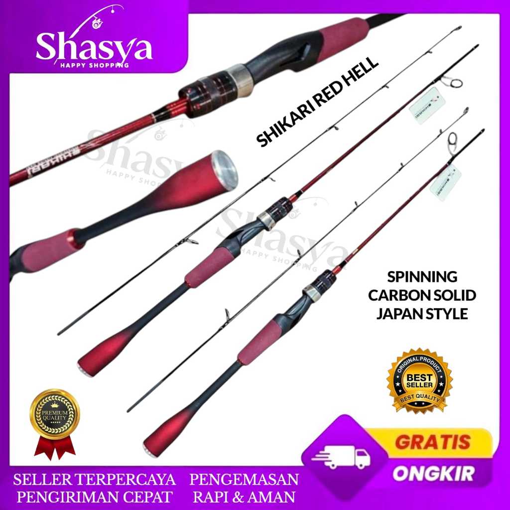 joran pancing shikari red hell 120 135 150 165 cm - joran carbon solid