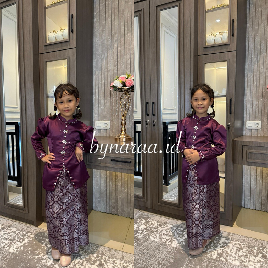 Satu Set Baju Kurung Anak dan Rok Songket Tali belakang Kekinian Model Terbaru 2026